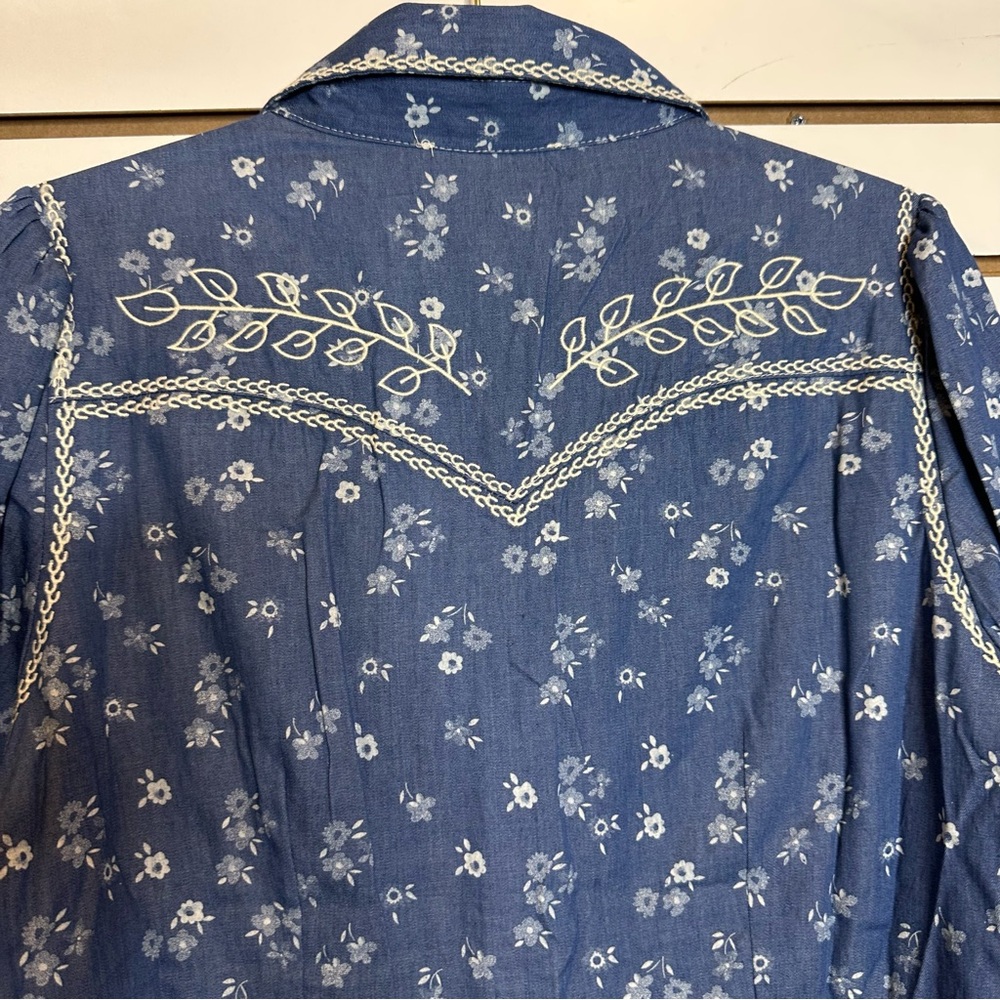 Embroidered Western Floral Shirt Dress | Dark Denim - Picture 6 of 12